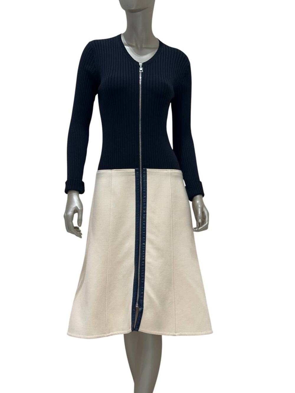 Louis Vuitton Navy & Cream Ribbed Knit Dress, FR 42